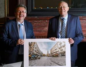 Eedaflegging van Charles Picqué (PS) als burgemeester van Sint-Gillis, met Minister-President Rudi Vervoort (links)