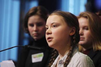 De Zweedse Greta Thunberg, de eerste klimaatspijbelaar, op 21 februari in Brussel om deel te nemen aan de zevende opeenvolgende mars van Youth for Climate