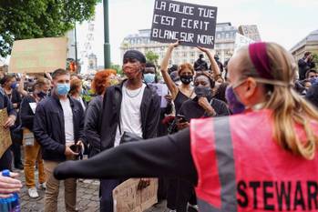 Manifestatie "Black Lives Matter" op het Poelaertplein op 7 juni 2020