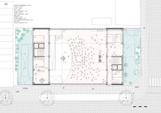 Plan van het gelijkvloers van het toekomstige Magasin 4