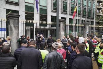 Chauffeurs bij het taxiprotest van donderdag 30 september.