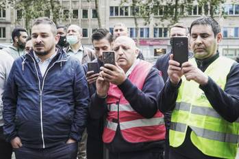 Chauffeurs bij het taxiprotest van donderdag 30 september.