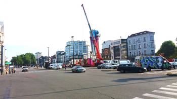 Opbouw Zuidfoor aan zuidstation Kleine Ring kruispunt Lemonnier