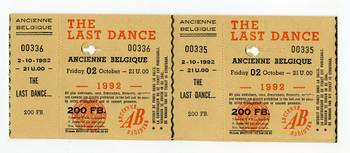 Toegangskaart inkomticket The last dance 2 oktober 1992 voor sluiting Ancienne Belgique voor renovatie en geluidsisolatie
