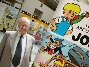 Jommeke en Jef Nys, zijn geestelijke vader, in het Belgisch Stripmuseum