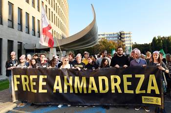 10 oktober 2018: protestmars van Amnesty International voor VUB-professor Ahmadreza Djalali, die in Teheran ter dood is veroordeeld