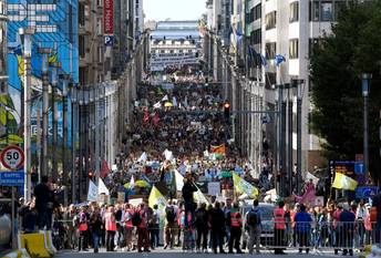 De derde editie van de klimaatmars Global Strike For Future op 20 september 2019 met een passage langs de Wetstraat