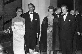 Audrey Hepburn, hier in 1959 met Prins Albert en Prinses Paola