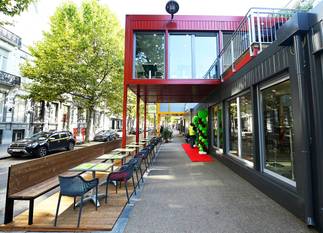 Inhuldiging van Stalingrad Village, het tijdelijke winkeldorp tijdens de bouwwerken voor de toekomstige metrolijn 3, op 2 september 2020