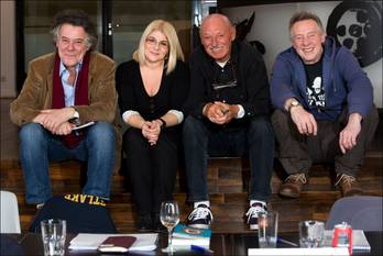 31 januari 2013: de jury van Press Cartoon Belgium, met Johan Verminnen, Sandra Kim, Lange Jojo en Jean-Luc Fonck, alias Sttella