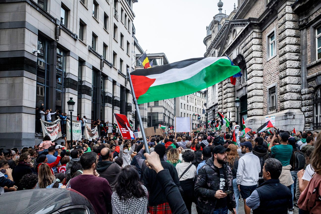 11 oktober 2023: manifestatie van de Association belgo-palestinienne en aanverwanten voor een onmiddellijk staat-het-vuren van de oorlog tussen Israël en de Palestijnse verzetsbeweging Hamas, waarbij al duizenden burgerslachtoffers vielen