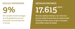 Ronde Brussel-Stad: sociale woningen en mediaan inkomen