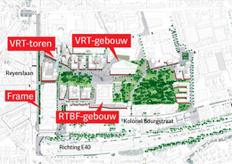 Het Mediapark met VRT en RTBF op de hoek van de Auguste Reyerslaan en de Kolonel Bourgstraat