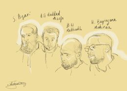 Begin februari 2023: beschuldigden Sofien Ayari, Ali El Haddad Asufi, Bilal El Makhoukhi en Herve Bayingana Muhirwa op het assisenproces van de aanslagen van 22 maart 2016 in Brussels Airport en metrostation Maalbeek