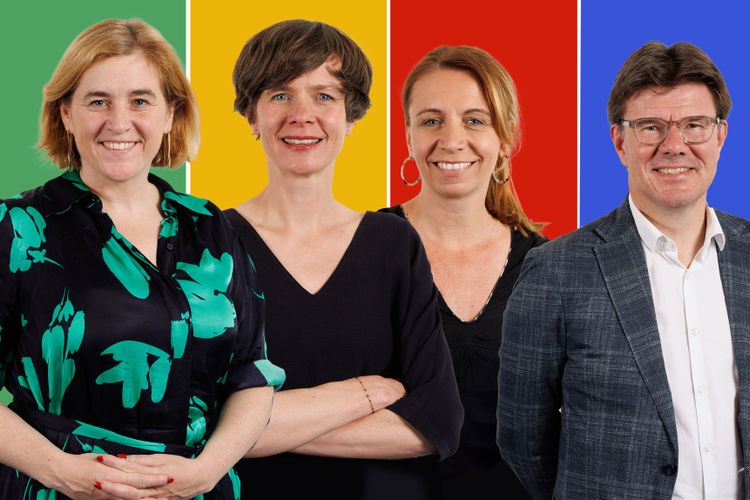 Mogelijke vorming Brusselse regering: Elke Van den Brandt (Groen), Cieltje Van Achter (N-VA), Ans Persoons (Vooruit) en Sven Gatz (Open VLD)