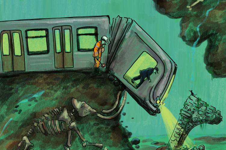 Metrowerken metro 3 ondergrond moeras illustratie