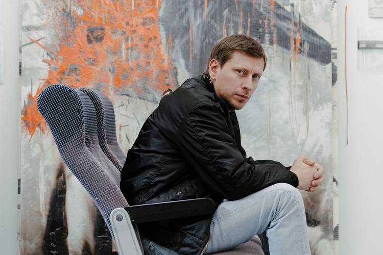 Marcin Dudek in his studio, 2021. Photo Damon de Backer. Courtesy of the artist and Harlan Levey Projects