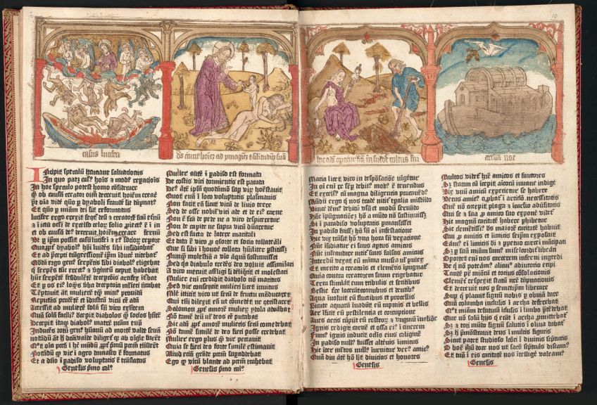 Een selectie van de allervroegst gedrukte boeken in ons land, te zien in de Koninklijke Bibliotheek van Brussel: Speculum humanae salvationis, Nederlanden ca.1466-67
