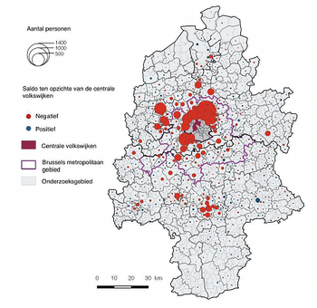 Verhuizingssaldo tussen de centrale volkswijken en het onderzoeksgebied