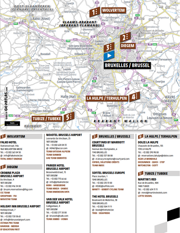 Welke ploeg verblijft waar? Dat is te zien in het roadbook van de ASO.