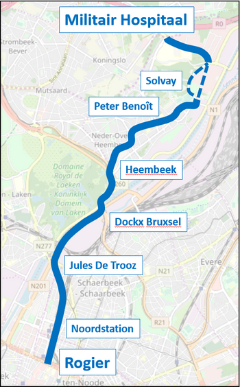 traject tramlijn Heembeek 2