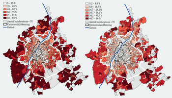 Geografie van het autobezit in Brussel en onmiddellijke rand Links aantal huishoudens met één of meer auto's Rechts aantal huishoudens met twee of meer auto's