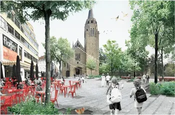 Simulatiebeeld van hoe het Heilig-Kruisplein in Elsene er na de werken zou kunnen uitzien