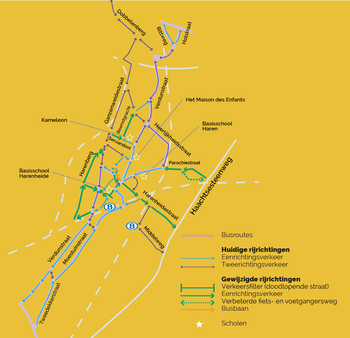 De kaart van het actieplan autoluw Haren van Brussel-Stad