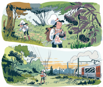 'Yasmina en de aardappeleters' van Wauter Mannaert, te zien in de overzichtstentoonstelling in het Stripmuseum.