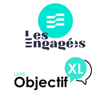 Gemeenteraadsverkiezingen 13 oktober 2024: logo's kartel Les Engages-Objectif XL Elsene