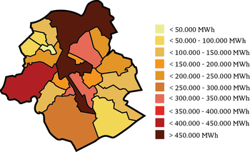 Kaart Brussels Gewest elektriciteitsverbruik juist bron BISA web