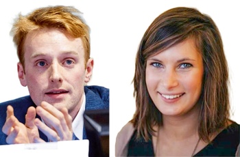 Thomas Huddleston, coördinator VoteBrussels en Louise Nikolic, politologe