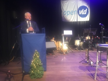 Guy Vanhengel (Open VLD) tijdens nieuwjaarstoespraak in thuisgemeente Evere. 