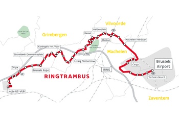 Het traject dat een van dde nieuwe trambussen zal afleggen