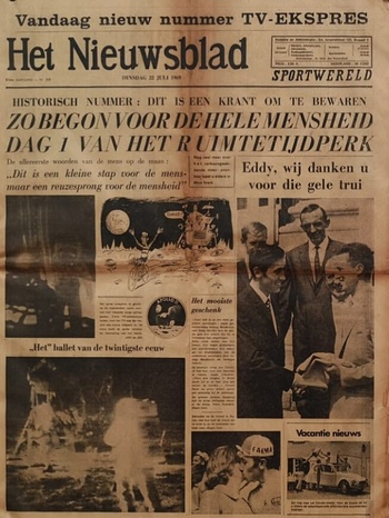 Voorpagina_Nieuwsblad_1969_maanlanding_Eddy_Merckx_Ronde_van_Frankrijk