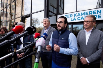 12 maart 2020: verschillende besmettingen met het coronavirus (Covid-19)i n rusthuis Ter Kameren in Watermaal-Bosvoorde. Vlnr.:Marc Van_Houtvin, directeur Thibaut Chevrier en Dr. Michel Hanset