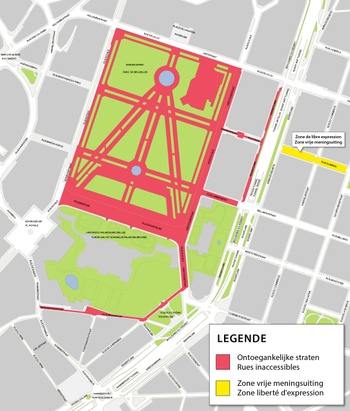 De perimeter in de omgeving van het Koninklijk Paleis