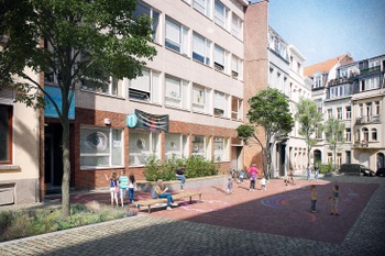 Simulatiebeeld van de als schoolstraat heraangelegde Cansstraat 