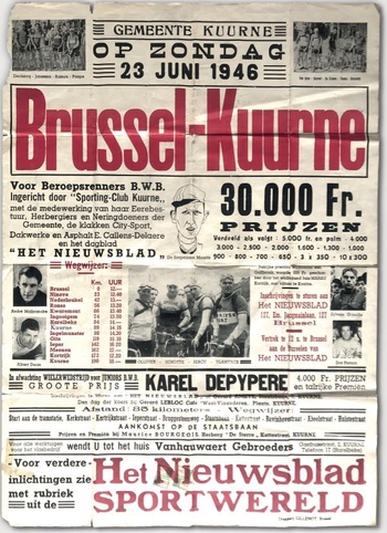 Kuurne-Brussel-Kuurne op de voorpagina van Het Nieuwsblad in 1946