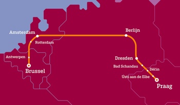 Het traject van de hogesnelheidstrein Brussel-Praag