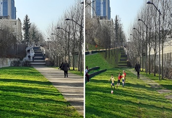 Cyclostrade CR1 doorheen het park van Thurn & Taxis, met de trappen ter hoogte van Belgica (simulatiebeeld.)