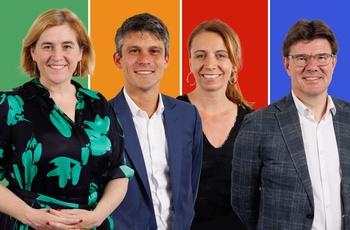 Regeringsvorming met Elke Van den Brandt (Groen), Benjamin Dalle (CD&V), Ans Persoons (Vooruit) en Sven Gatz (Open VLD)