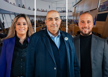 Verkozenen Brussels parlement Team Fouad Ahidar na de Gewestverkiezingen van 9 juni 2024: Najima El Arbaoui, Fouad Ahidar en Ilyas El Omari