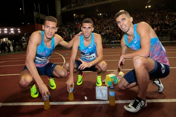 Dylan Borlee, Kevin Borlee en Jonathan Borlee op de Memorial Van Damme in het Koning Boudewijnstadion op 1 september 201.7.