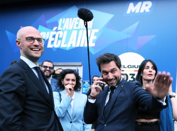 Leisterh, Lahbib en Bouchez op verkiezingsavond 9 juni 2024