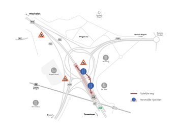 2026-08-08-kaartje versmalde rijstroken ring Zaventem