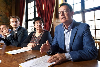 30 augustus 2018: Johan Van den Driessche op de persconferentie van N-VA Brussel-Stad met de voorstelling kandidaten en verkiezingsprogramma van 14 oktober 2018