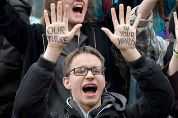 21 februari 2019: 'Spijbelen voor het klimaat', een initiatief van Youth For Climate, voor de zevende donderdag op rij