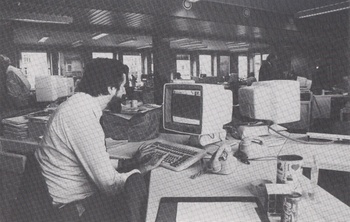 De redactie van Het Laatse Nieuws (HLN) aan de Jacqmainlaan in 1988