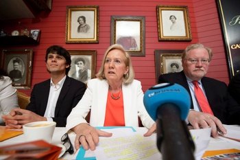 April 2014: CD&V-Brussel stelt haar verkiezingsprogramma voor met Benjamin Dalle, Brigitte Grouwels en Koen Vanhaerents